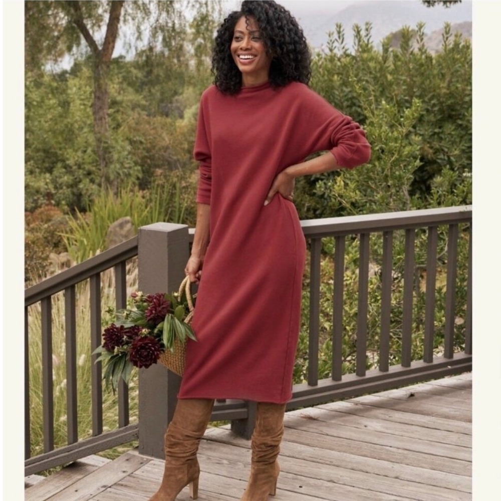 Frank & Eileen Women's Triple Fleece Funnel Neck Sweater Dress Red Large